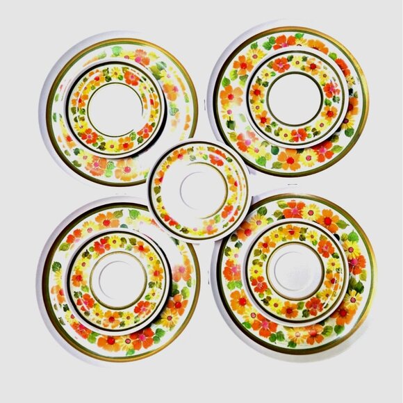 Retro 60s Imperial Sheffield Golden Garden Melamine flower power dinner set of 9 - Picture 2 of 10